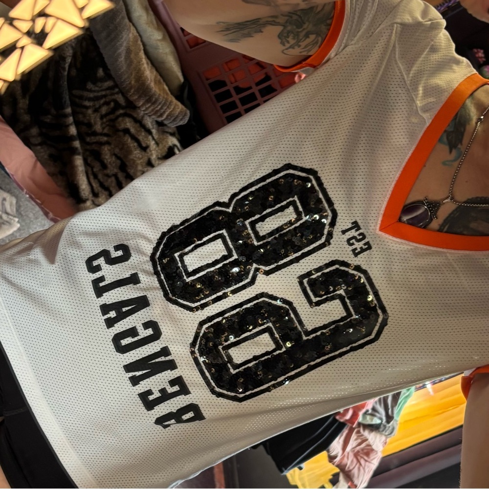PINK Victoria's Secret White and Orange Jersey Top